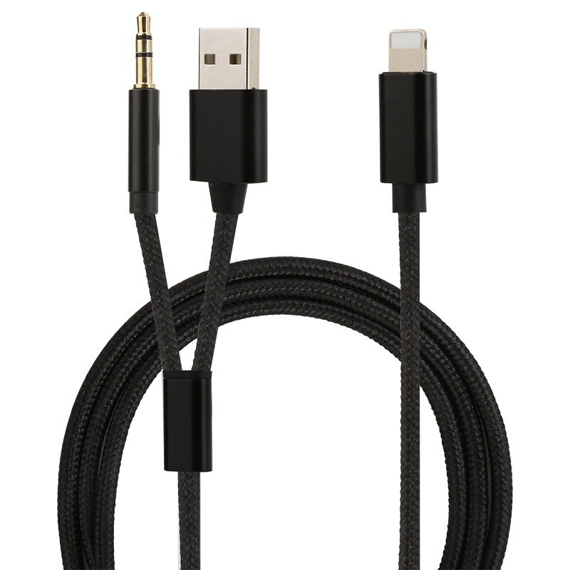 Аудио-кабель MyPads Lighting (m) - AUX 3.5 jack (m) - USB (m) с подзарядкой для подключения акустических систем и в авто