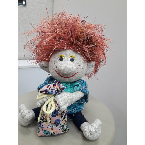 Игрушка - сувенир Домовёнок Кузя из вологодского льна ручной работы