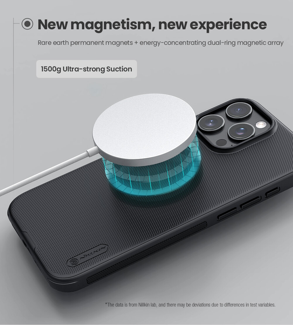 Чехол противоударный от Nillkin c поддержкой зарядки MagSafe для iPhone 16 Pro, серия Super Frosted Shield Pro Magnetic Case — фото 1