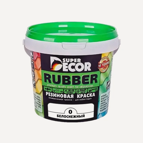 Изображение товара Резиновая краска SuperDecor Rubber №00 Белоснежный 1 кг, матовая краска без запаха, для бетона, дерева, фасада