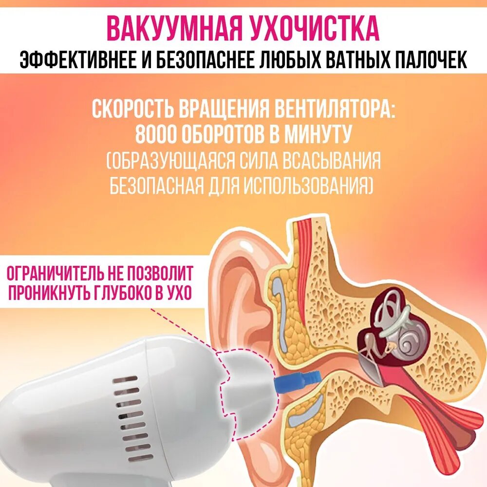 Прибор для чистки ушей "Чистые ушки" вакуумный для взрослых и детей — фото 1