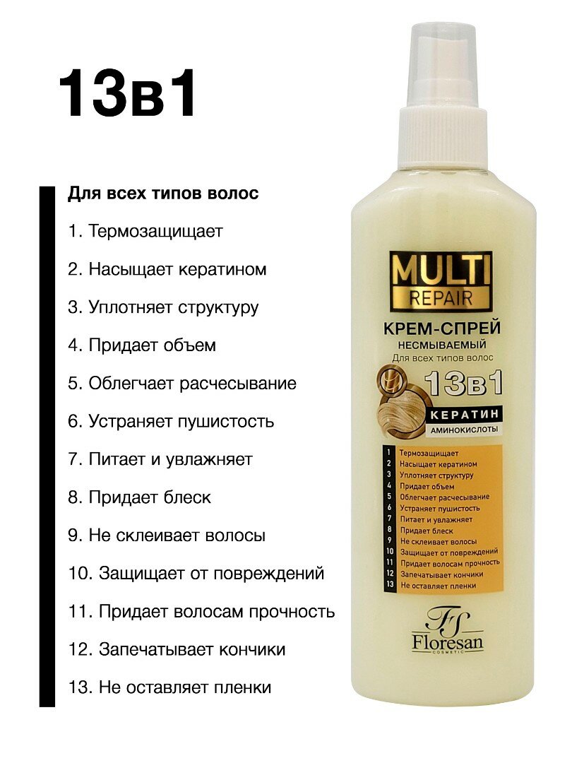 Картинки Floresan Крем-спрей для волос 13 в1 кератин MULTI repair 275 мл