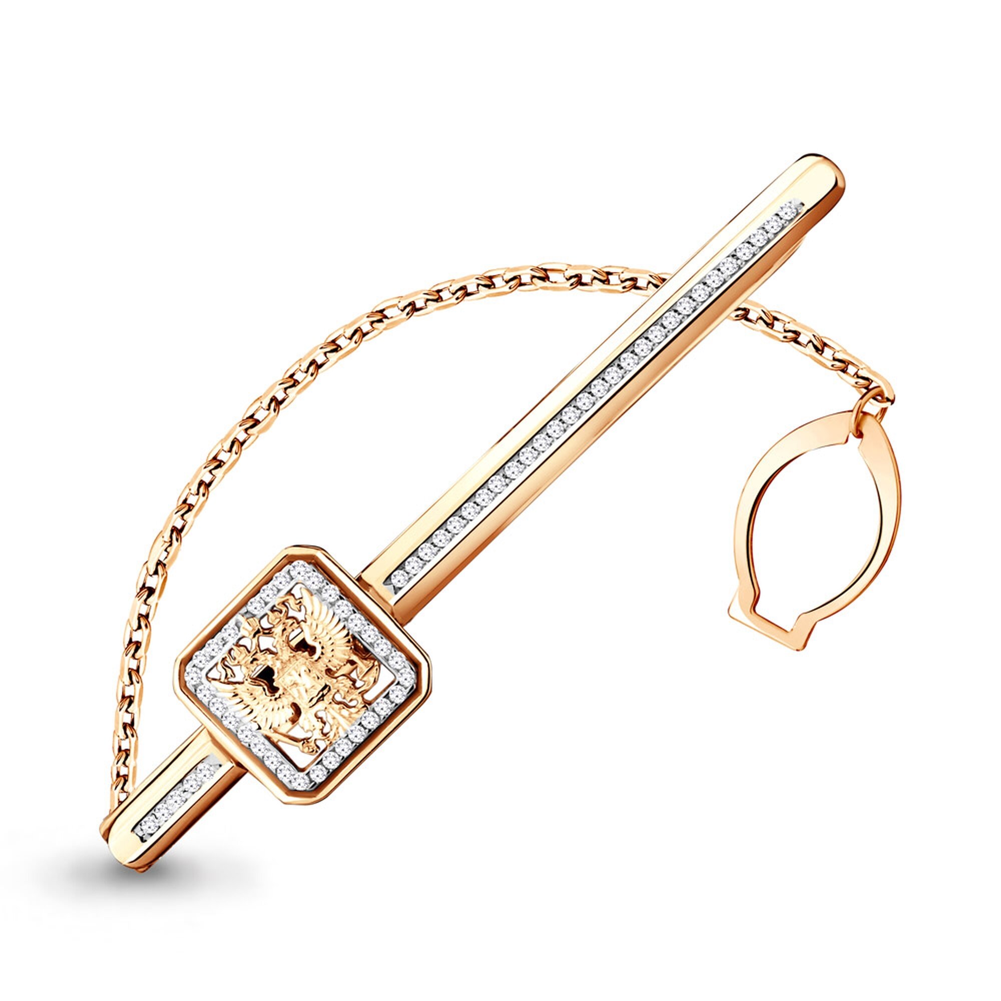 Зажим для галстука Diamant online, серебро, 925 проба, золочение, фианит