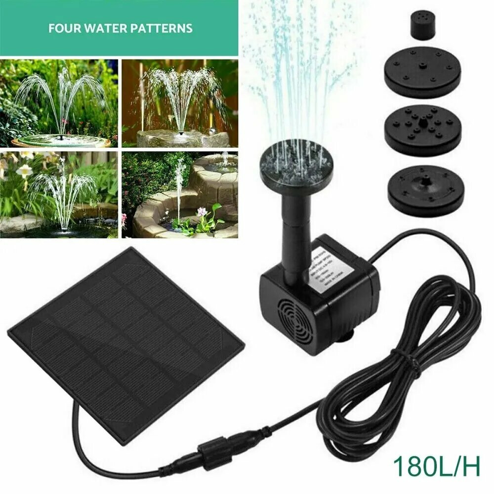 Водяной насос Погружной Функции Солнечного Фонтана 180Л/Ч, Открытый Садовый Бассейн, Пруд