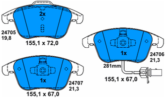 Дисковые тормозные колодки передние ATE 13.0460-7256.2 для Audi A4 Allroad Quattro (4 шт.)