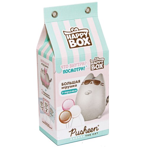 Подарочный набор для ребенка HAPPY BOX PUSHEEN фигурка котика + карамель, 30г.