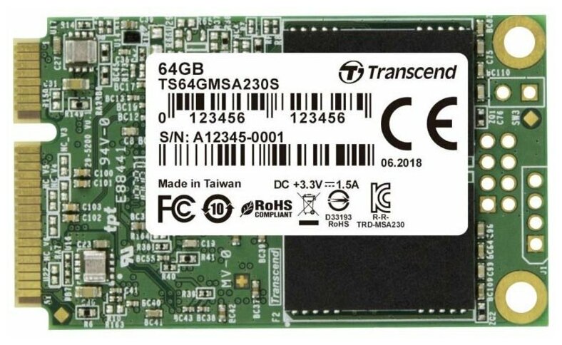 Твердотельный накопитель Transcend 64 ГБ SATA TS64GMSA230S