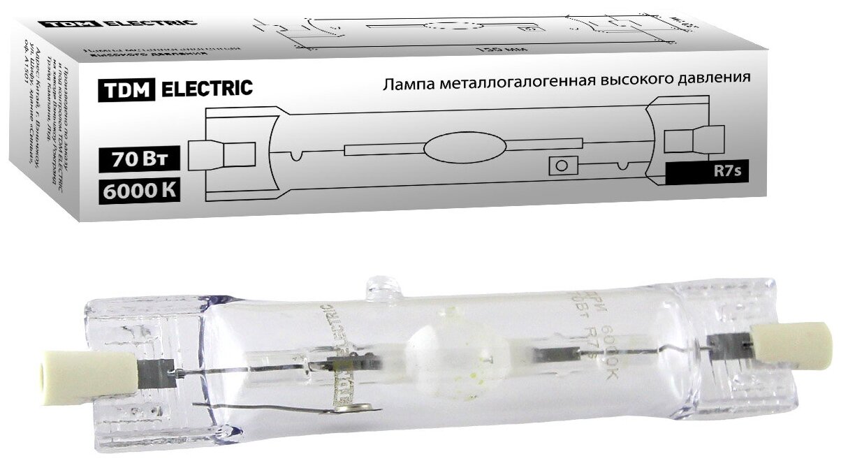 Лампа металлогалогенная ДРИ 70 6000 К Rх7s TDM