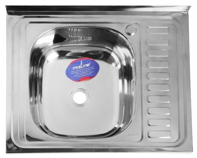 Мойка кухонная MIXLINE 538190, накладная, толщина 0.4 мм, 60х50х16 см, левая, выпуск 1 1/2" 5381574
