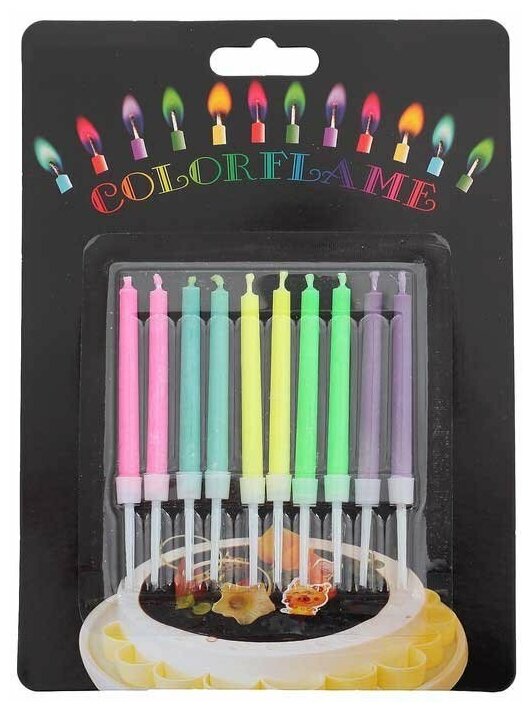 Подарки Свечи для торта "Цветное пламя" (10 штук)