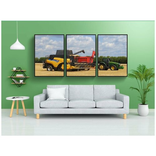 фото Набор модулных постеров для интерьера "зерноуборочный комбайн, комбайн, сельское хозяйство" 60x90 см. в тубусе, без рамки lotsprints