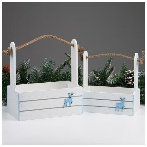 фото Набор кашпо деревянных 2 в1 "новый год.олень", дарим красиво