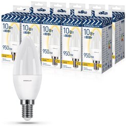 Лампочка Ergolux LED C35, 10Вт, E14,3К, комплект 10 штук
