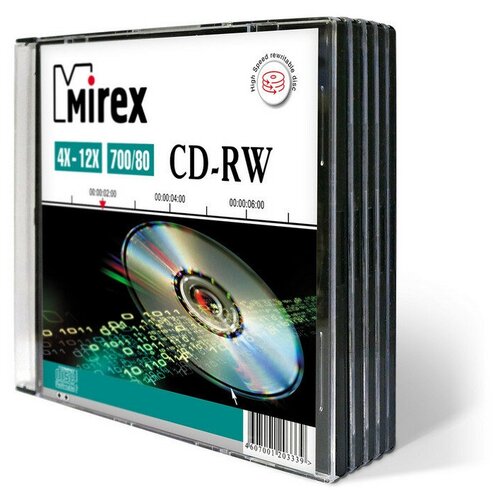 комплект 2 упаковок носители информации cd rw 4x 12x mirex slim 5 ul121002a8f Носители информации CD-RW, 4x-12x, Mirex, Slim/5, UL121002A8F