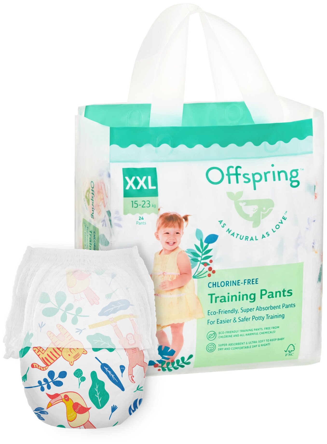 Offspring трусики-подгузники, XXL 15-23 кг. 24 шт. расцветка Джунгли