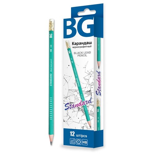 фото Bg набор карандашей чернографитных standard, hb, 12 шт. krl 4625 бирюзовый