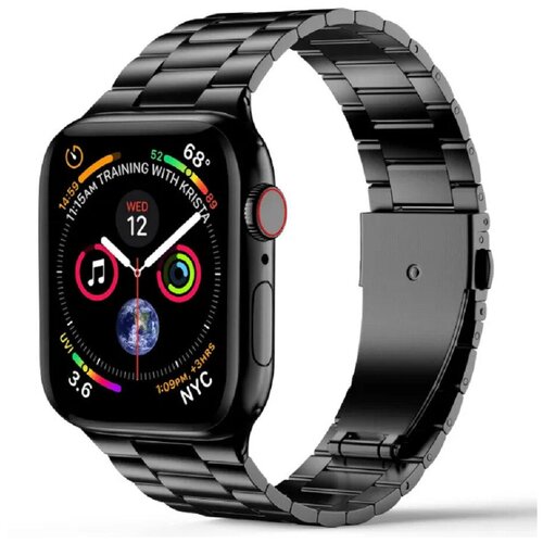 Премиум металлический блочный ремешок для Apple Watch Series 1-8 - 38/40/41 мм (эпл вотч), черный