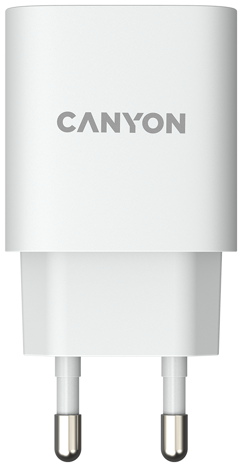 Зарядное устройство сетевое Canyon CNE-CHA20W02 PD 20Вт, USB-C, защита от КЗ, сверхтока, перегрева, перегрузки, белый - фото №2
