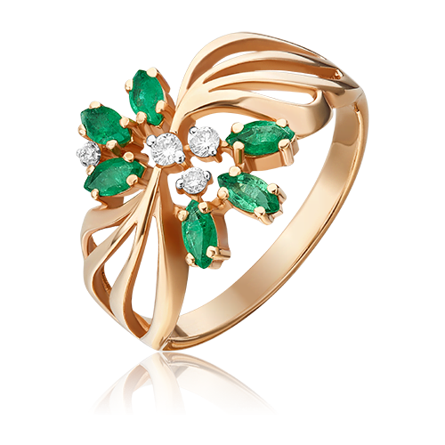PLATINA jewelry Золотое кольцо с бриллиантами и изумрудами 01-0267-00-106-1110-30, размер 18