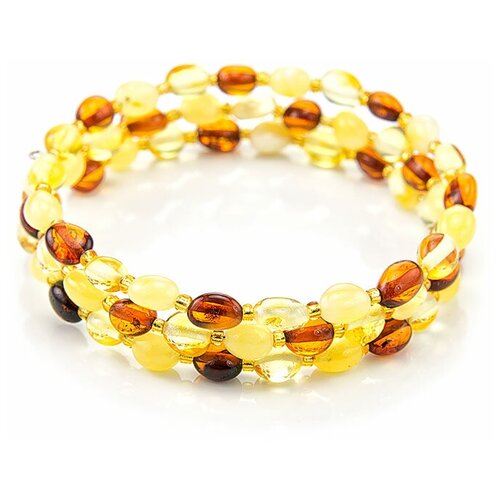 фото Amberholl стильный браслет из глянцевого янтаря трёх цветов на струне «оливка мелкая»