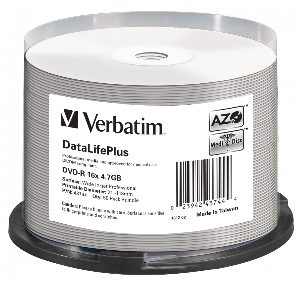Диск DVD-R Verbatim 4.7Gb 16x (cake box 50шт) (43744)