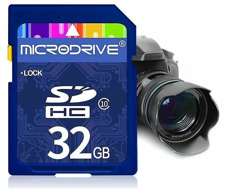 Карта памяти MicroDrive SDHC 32 Гб, класс 10 для фотоаппарата, видеокамеры 4K HD