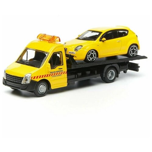 Набор машин Bburago Street Fire Flatbed Transport с Alfa Romeo (18-31400) 1:43, 23 см, желтый машинка 1 32 street fire asst dispenser