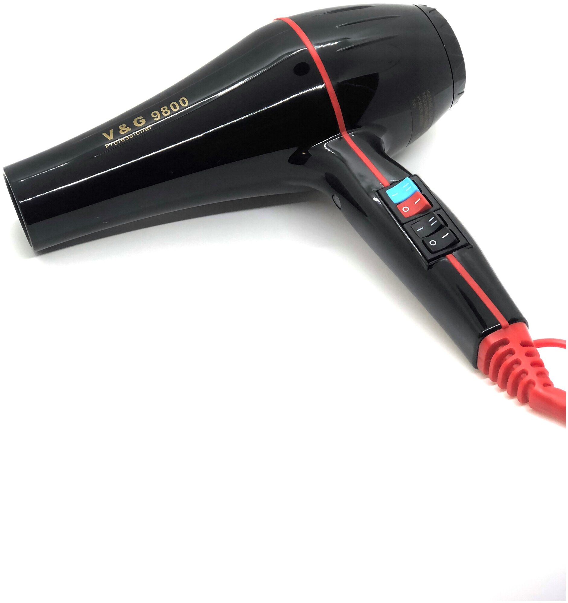 Фен для волос профессиональный V&G V-9800, черный с красными вставками - фотография № 2