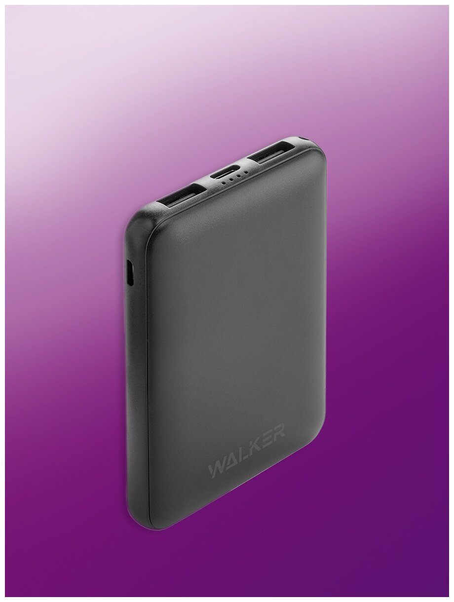 Портативный внешний аккумулятор 5000 mAh разъемы Type-C microUSB USB WALKER WB-305 черный / powerbank power bank на телефон повербанк банка