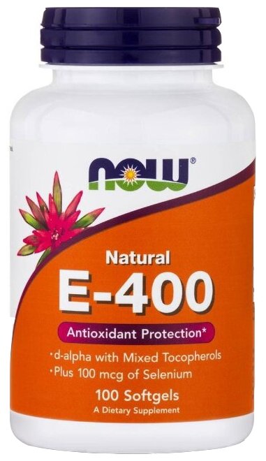 Капсулы NOW Natural E-400 Mixed Tocopherols with Selenium, 130 г, 100 шт.