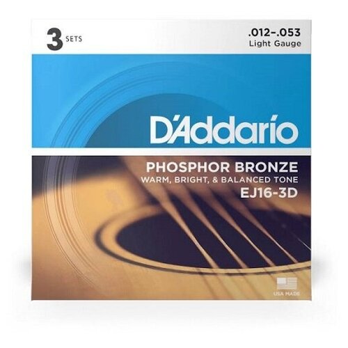 фото D'addario ej16-3d струны для акустической гитары (3 комплекта в наборе)