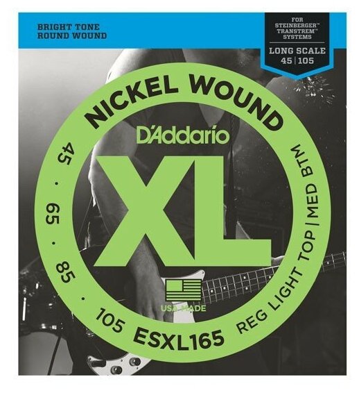 ESXL165 Nickel Wound Комплект струн для бас-гитары, Med, 45-105, шарик на 2 конц, Long Sc, D'Addario