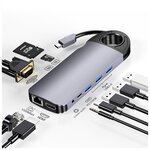 Адаптер/Хаб/Переходник/Концентратор USB-C HUB 10 в 1, 3xUSB 3.0, RJ45, HDMI 4K, VGA, SD Card, 3.5MM audio port, PD Зарядка до 100W для MacBook Pro/Air - изображение