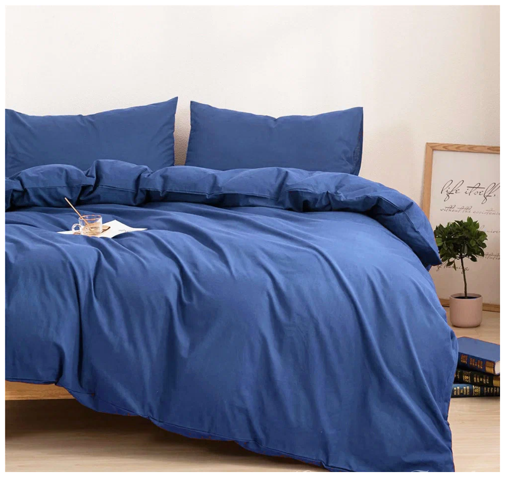 Комплект постельного белья Grazia Textile Nude с простыней на резинке, 2-спальное, сатин, blue - фотография № 2