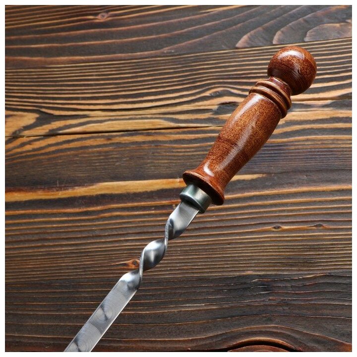 Шампур узбекский для люля кебаб широкий 40см/1,4 см с деревянной ручкой - фотография № 3