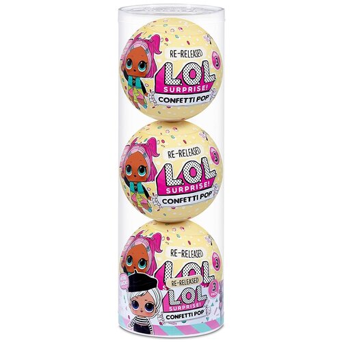 фото Lols mga entertainment набор из 3 шариков лол сюрприз оригинал конфетти - beatnik babe (l.o.l. surprise! confetti pop 3 pack beatnik babe – 3 re-released dolls each with 9 surprises)