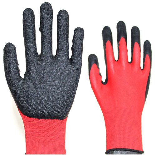 10 пар перчатки рабочие master pro® торрон нейлоновые с рельефным латексным покрытием Перчатки рабочие нейлоновые с рельефным латексным покрытием красные