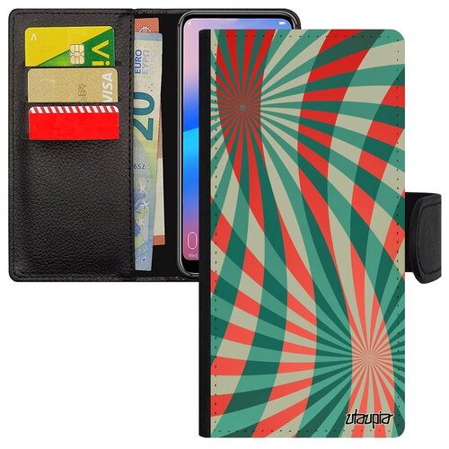 фото Противоударный чехол-книжка на мобильный // samsung galaxy a12 // "спирали" вращение узор, utaupia, бирюзовый