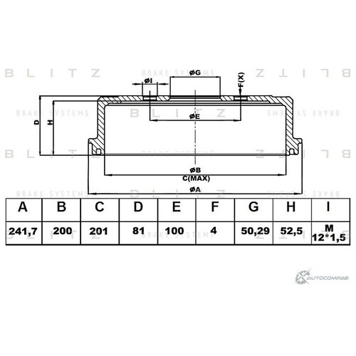 Барабан тормозной CHEVROLET LANOS 05=>/ DAEWOO ESPERO, LANOS 95=> BLITZ BT0127