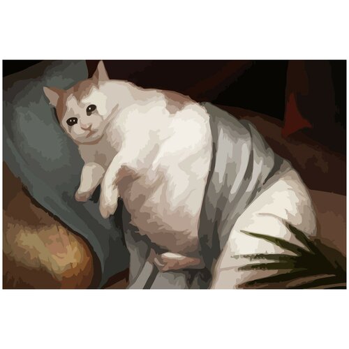 Картина по номерам на холсте грустный уставший толстый кот мем - 2214