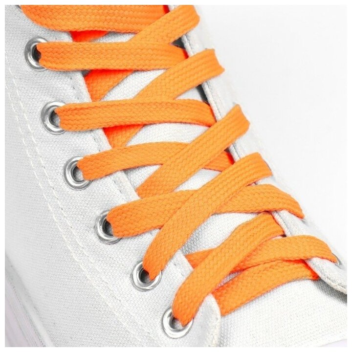 Шнурки для обуви пара плоские 10 мм 130 см цвет неон оранжевый