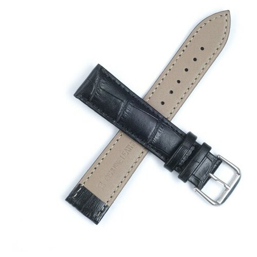 фото Ремешок для часов "bugert", 20 мм, длина 21.5 см, натуральная кожа, фактура крокодил, черный