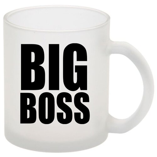 фото Стеклянная кружка матовая в подарок начальнику на 23 февраля big boss drabs