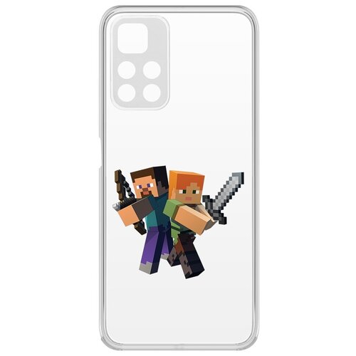 Чехол-накладка Krutoff Clear Case Minecraft-Стив и Алекс для Xiaomi POCO M4 Pro чехол накладка krutoff soft case minecraft алекс для xiaomi poco x6 pro черный