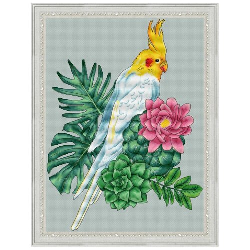 Набор для вышивания крестиком "Белый попугайчик с цветком" 26х35.3 см