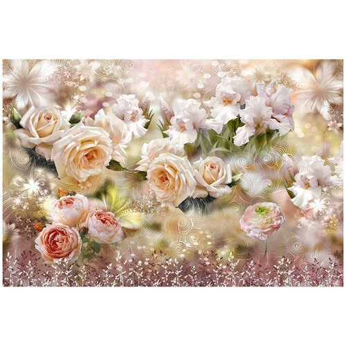 Фотообои Уютная стена Фон с цветами 410х270 см Бесшовные Премиум (единым полотном)