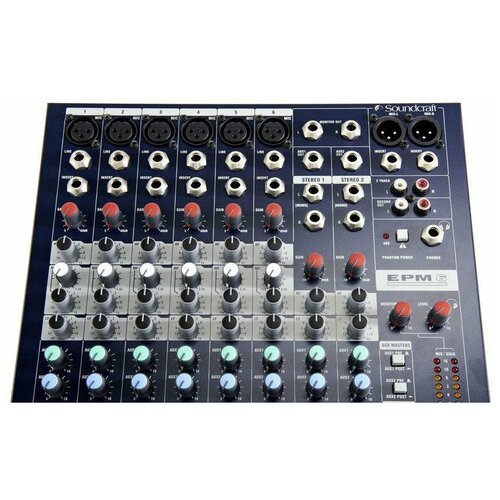 Soundcraft EPM6 микшерный пульт 6 моно, 2 стерео, 2 Aux, фейдеры 60мм. Возможен монтаж в рэк, крепления приобретаются отдельно