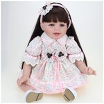 Reborn Kaydora Кукла Реборн мягконабивная (Reborn Cloth Body Doll 22 inch) Девочка в красочном платье с длинными волосами (56 см) - изображение