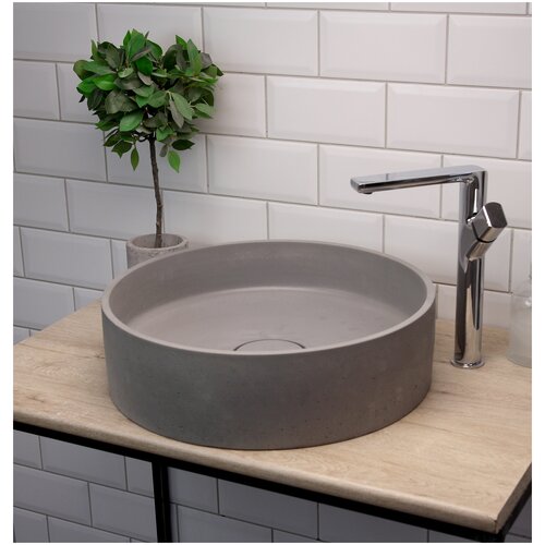 Раковина для ванной накладная с накладкой из бетона серая 450 мм.