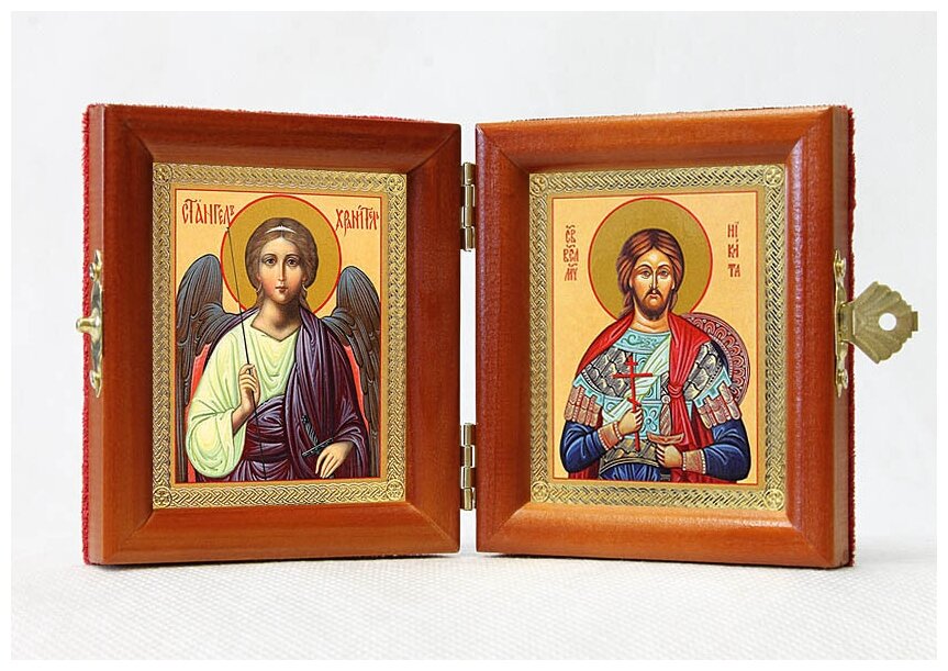 Складень именной "Великомученик Никита Готфский - Ангел Хранитель", из двух икон 8*9,5 см